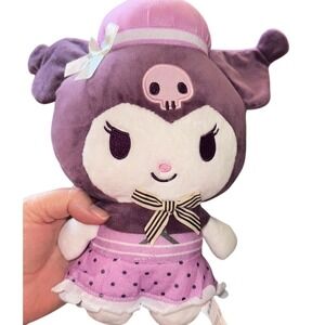 Kuromi Plush Doll Purple Polka Dot Dress Bow Sanrio Kawaii Toy Gift 10"‎